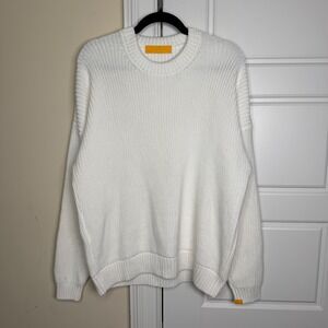 Yellow Label Co Cotswold Sweater Mens Medium White Cotton Chunky Knit Ribbed